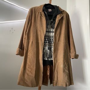 Dialogue Leather Suede Open Trench Coat Vintage